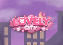 a logo for lovely city with a purple background