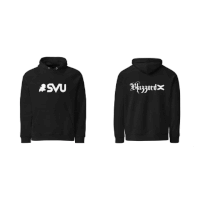 the front and back of a black hoodie with the word blizzard written on it