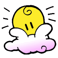 a cartoon drawing of a yellow light bulb sitting on a cloud .