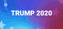 a blue and red background with trump 2020 written in white