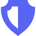 a blue shield with a white arrow pointing to the right on a white background .