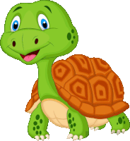 a cartoon turtle with a brown shell is smiling with its tongue out