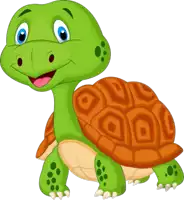 a cartoon turtle with a brown shell is smiling with its tongue out