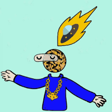 a cartoon of a man wearing a blue sweater and a gold necklace