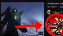 a screenshot of a video with a red arrow pointing to a robot