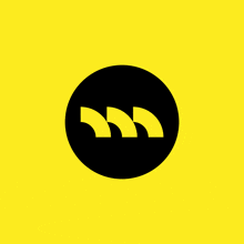 a yellow background with a black circle with three yellow arrows in it