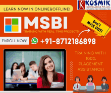 an advertisement for a msbi training program