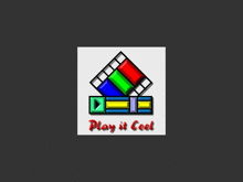 a logo for a company called play it cool with a colorful cube on top of it