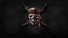 a pirate skull with two crossed swords and a red bandana on a black background .