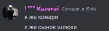 a screenshot of a text message with kazurai written on it