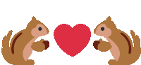 two squirrels holding nuts and a heart in their hands