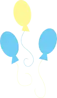 three blue and yellow balloons with a yellow swirl