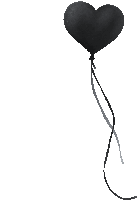 a black heart shaped balloon with a grey ribbon attached to it