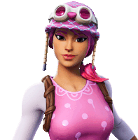 a girl wearing a pink hat and goggles has a backpack