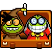 a pixel art drawing of a frog and a wizard