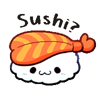 a cartoon drawing of a sushi with the word sushi written above it