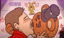 a cartoon of a man kissing a teddy bear with mpgt13 written on the bottom