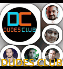 a logo for the dudes club with four men 's faces on it