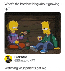 a cartoon of bart simpson and lisa simpson sitting on a wooden floor