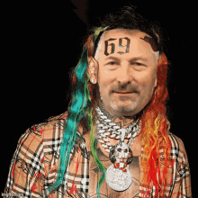 a man with a tattoo of the number 69 on his head