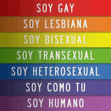 a rainbow background with the words soy gay soy lesbiana soy bisexual soy transsexual soy heterosexual soy como tu soy humano on it