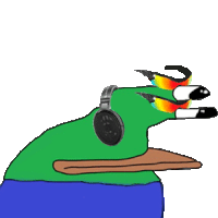 a cartoon of a green frog wearing headphones and glasses .