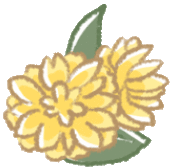 a cartoon drawing of a yellow flower with a green leaf .