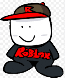 a cartoon character is wearing a hat and a shirt that says roblox