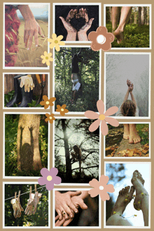 a collage of images of people 's hands feet and flowers