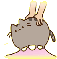 a cartoon drawing of a pusheen cat being petted by a person