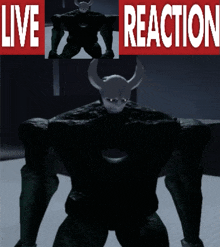 a robot with horns and the words live reaction