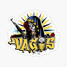 a sticker of a woman with a gun and the word vagos