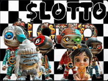 a group of cartoon characters stand in front of a sign that says slotto