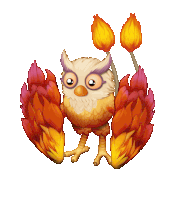 a cartoon owl with flames coming out of it 's wings