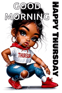 a picture of a girl with the words good morning happy thursday on it