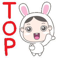 a cartoon of a girl in a bunny costume with the word top in red