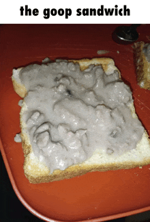 a sandwich with gravy on top of a slice of bread