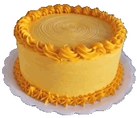 a yellow cake with a swirl of frosting around it