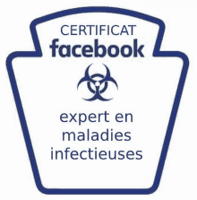 a blue ketchup bottle with the words " certificat facebook expert en maladies infectieuses "