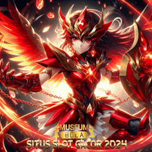 a poster for situs slot gacor shows a girl in a red and gold armor