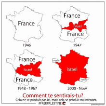 a poster showing a map of france with the word israel on it