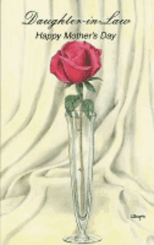 a mother 's day card with a single red rose in a clear vase