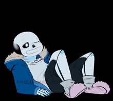 a drawing of a skeleton laying on the ground with a black background and the words rhythm.tumblr.com below him