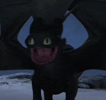 toothless from how to train your dragon is smiling with his mouth open