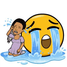 a cartoon of a woman crying next to an emoji