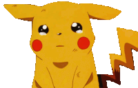 a pikachu with a sad look on his face and a red nose