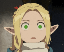 a cartoon character with blonde hair and green eyes looks surprised