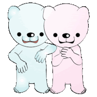 two teddy bears standing next to each other with their arms around each other .