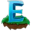 a blue letter e is sitting on a piece of grass .