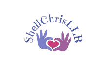 a logo for shell chris llp has two hands holding a heart